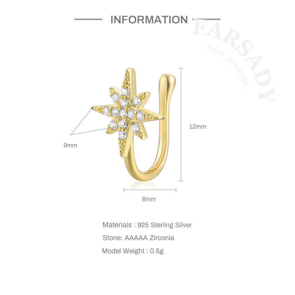 Celestial Trio Hook - 925 Silver Fake Nose Ring / Fit Non-Pierced Nose Ring
