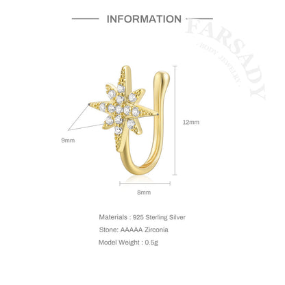 Celestial Trio Hook - 925 Silver Fake Nose Ring / Fit Non-Pierced Nose Ring