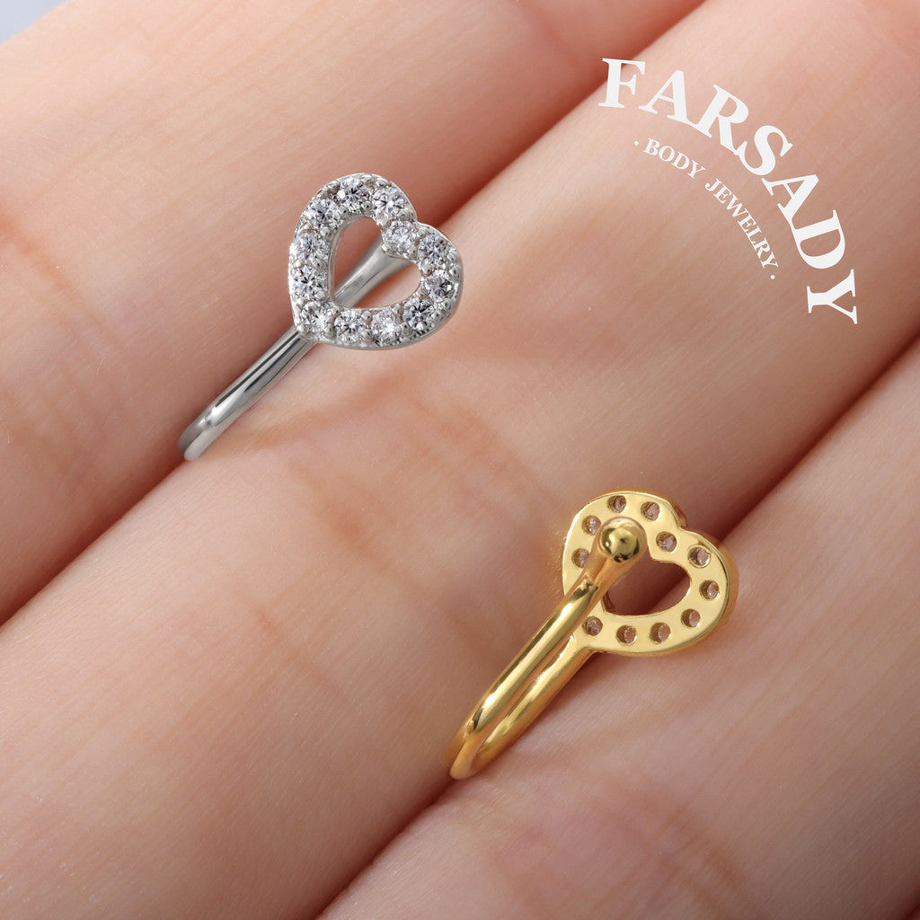 Hollow Heart Halo - 925 Silver Fake Nose Ring / Fit Non-Pierced Nose Ring