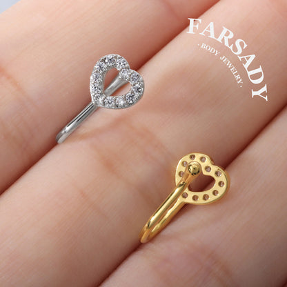 Hollow Heart Halo - 925 Silver Fake Nose Ring / Fit Non-Pierced Nose Ring