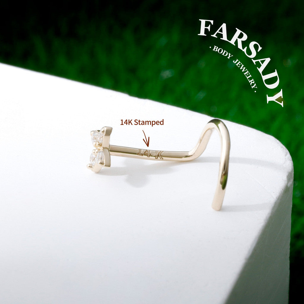 Daisy Duo - Solid 14K Gold Screw End Stud / Fit 20G Nostril Piercing