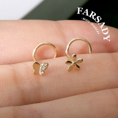 Flora Butterfly - Solid 14K Gold Screw End Stud / Fit 20G Nostril Piercing