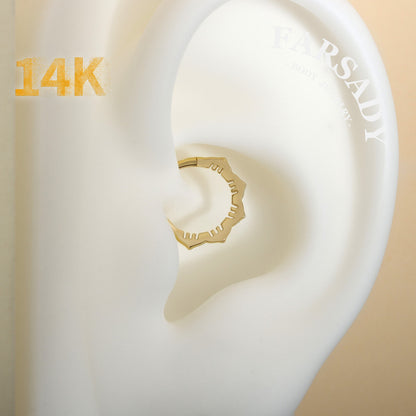 Floral Edge - Solid 14K Gold Hinged Clicker Hoop / Fits 16G Septum Ring Helix Conch Cartilage Earring