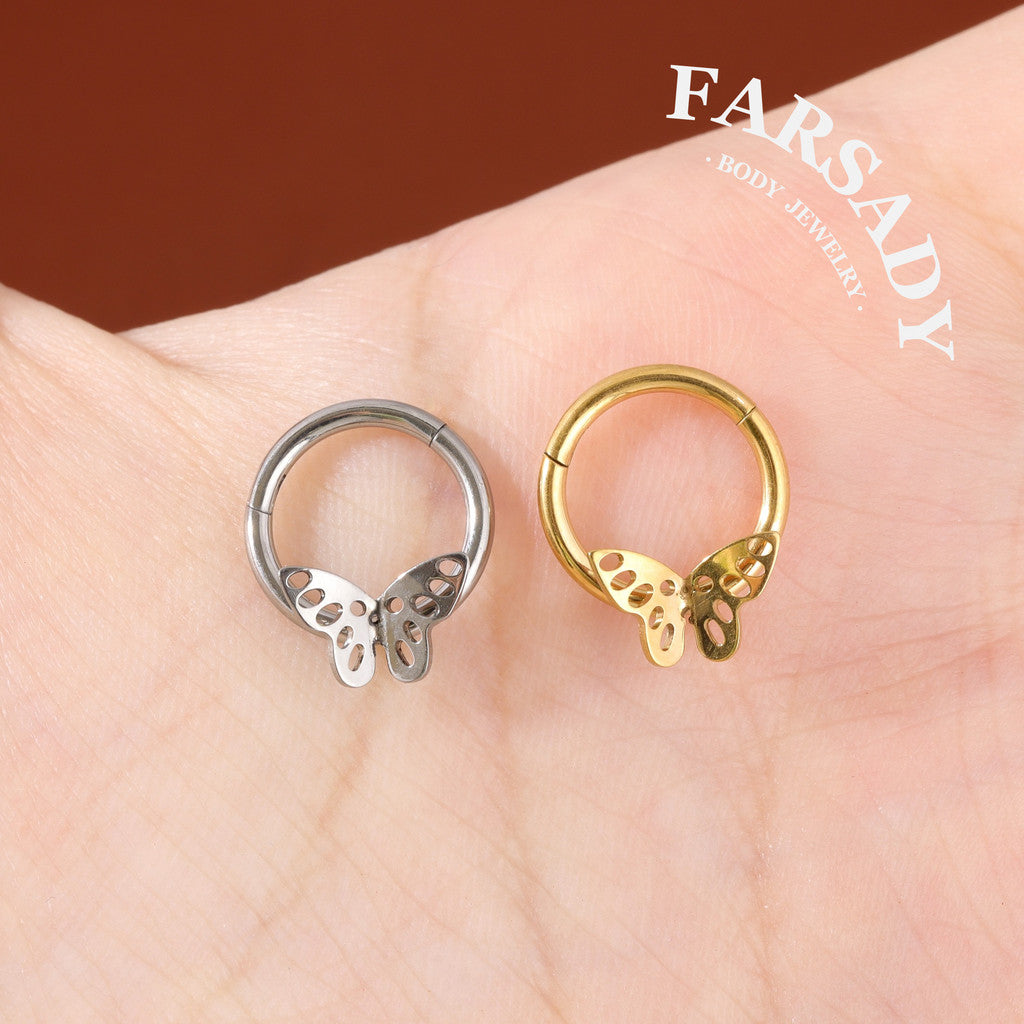 Wing Vein - ASTM F136 Titanium Hinged Clicker Hoop / Fits 16G Septum Ring Helix Conch Cartilage Earring