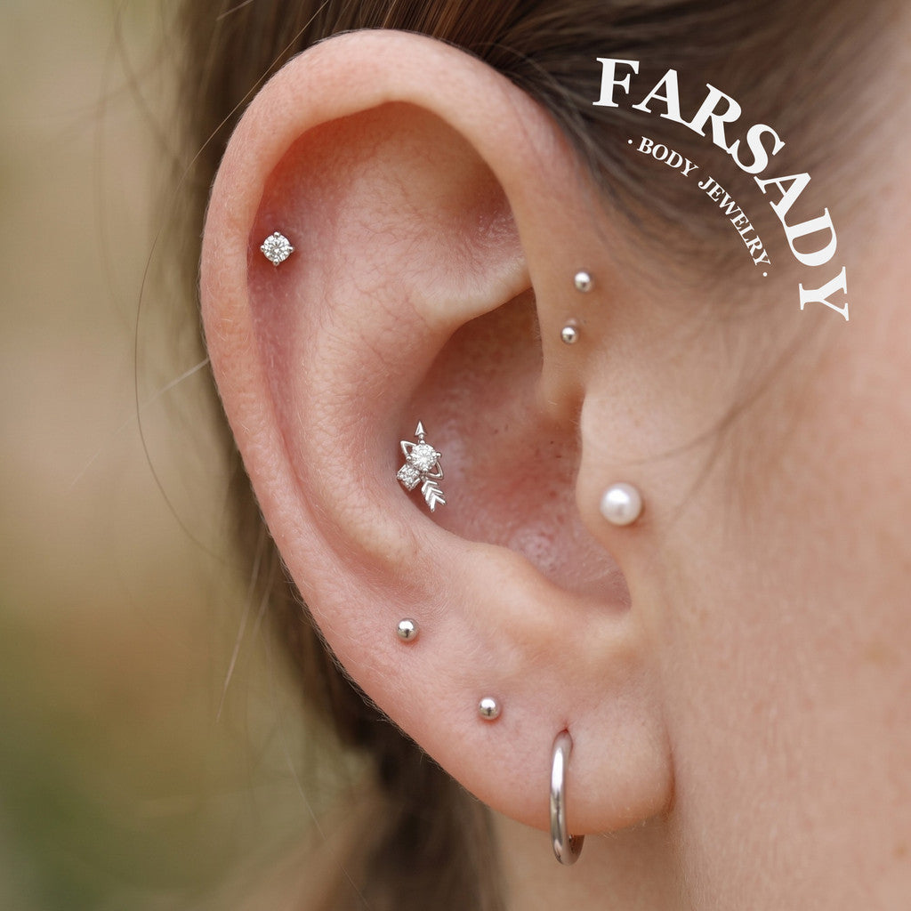 Cosmic Arrow - 925 Silver Threadless Stud / Fits Cartilage Helix Tragus Lobe Piercing