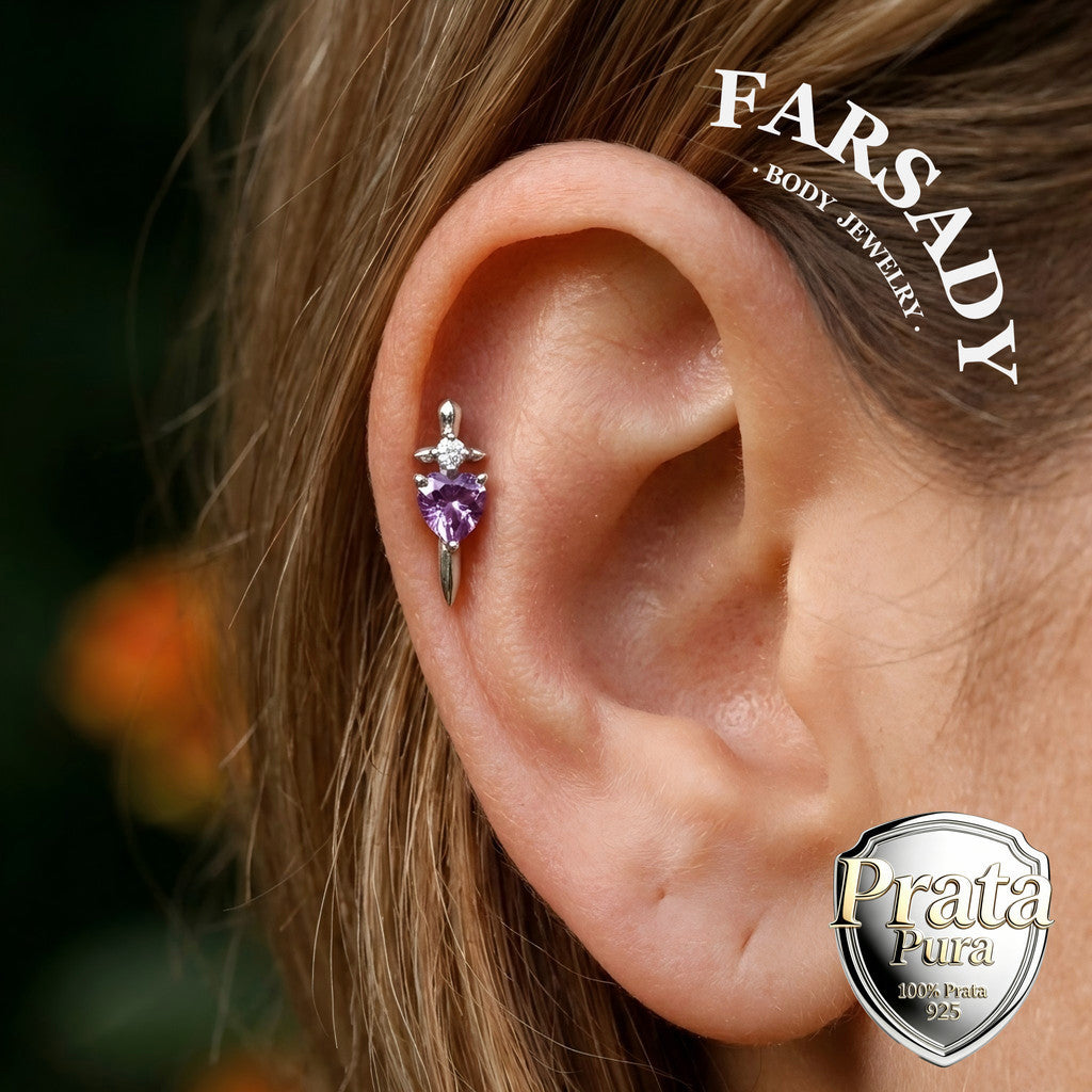 Amethyst Blade - Sterling Silver Push In Stud / Fits Cartilage Helix Tragus Lobe Earring  Nose Stud
