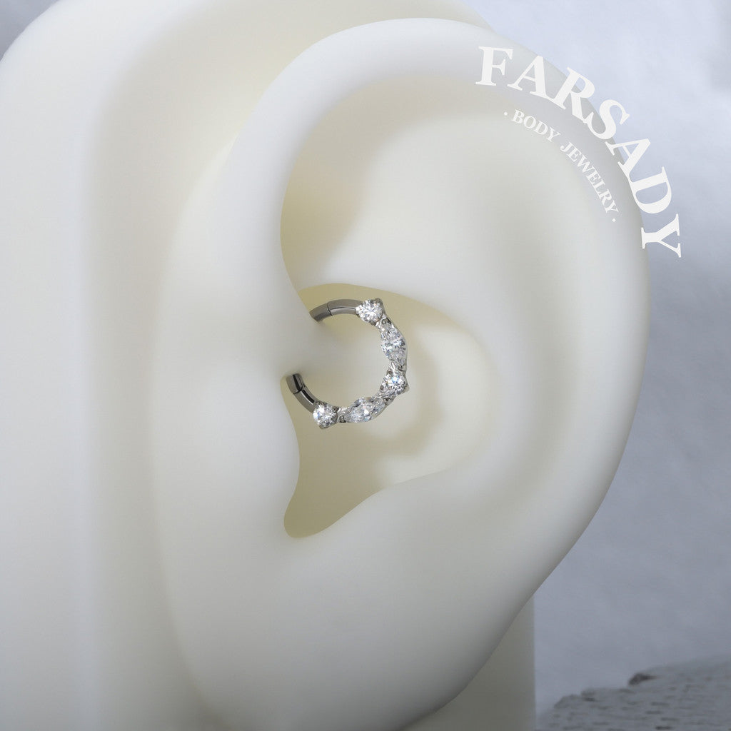 Elongate Bloom - ASTM F136 Titanium Hinged Clicker Hoop / Fits 16G Septum Ring Helix Conch Cartilage Earring