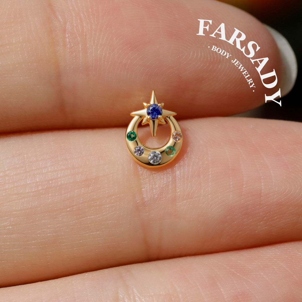 Stellar Halo - 925 Silver Threadless Stud / Fits Cartilage Helix Tragus Lobe Piercing
