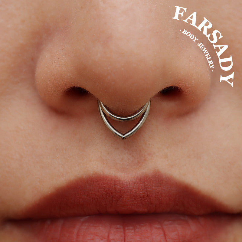 16G Titanium Stacked Septum Ring / Double Septum Clicker / Layered Septum Piercing / Silvery Hinged Septum Hoop / Double Septum Body Jewelry