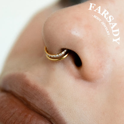 Double Orbit- ASTM F136 Titanium Hinged Clicker Hoop / Fits 16G Septum Ring Helix Conch Cartilage Earring / Waterproof Piercing Jewelry for Daily Wear & Sensitive Skin