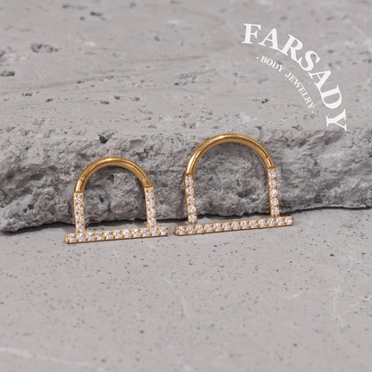 Titanium Implant Grade Septum Ring, Hinged Septum Hoop, 16G Septum Piercing Jewelry, U-shaped Septum Clicker, CZ Septum Hoop 8mm 10mm