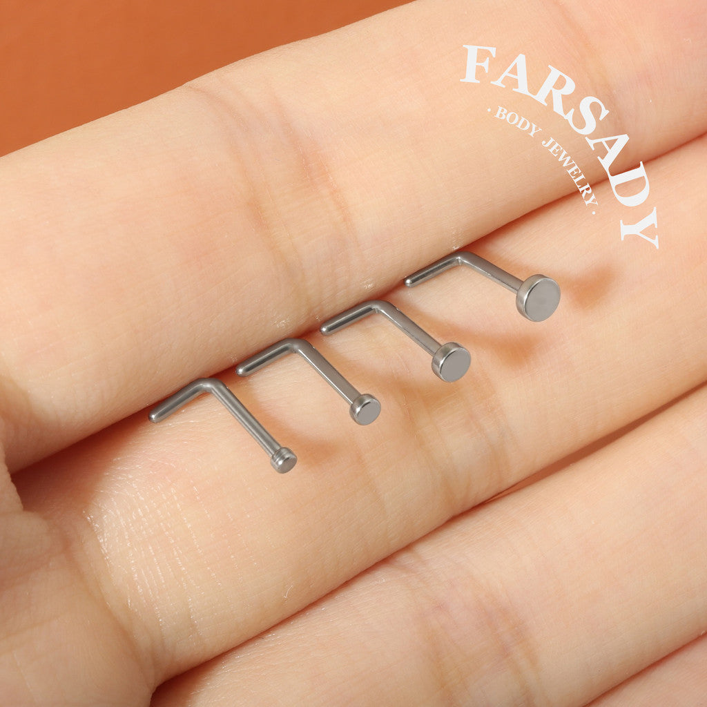 Mini Flat Orb - F136 Titanium L Shape Stud / Fit 18G Nose Ring