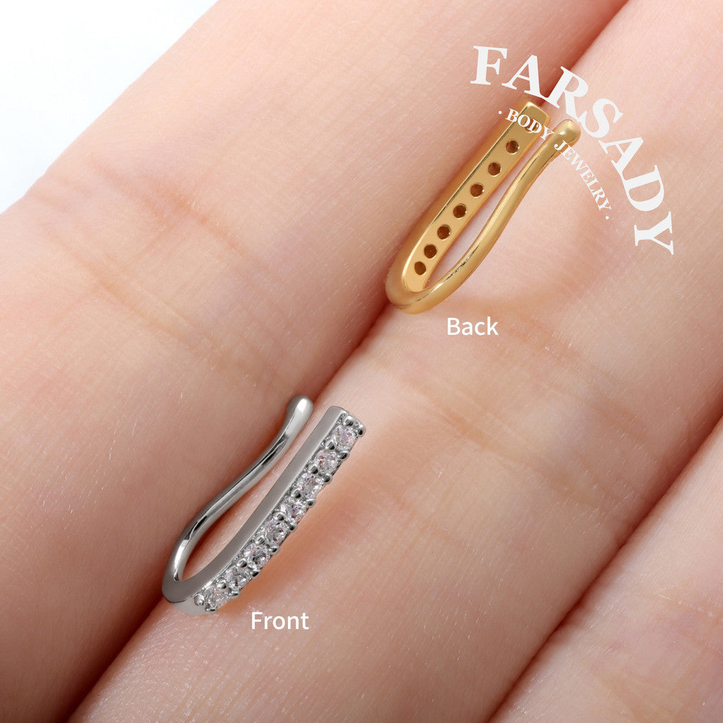 Silver Luminous Bar - 925 Silver Fake Nose Ring / Fit Non-Pierced Nose Ring
