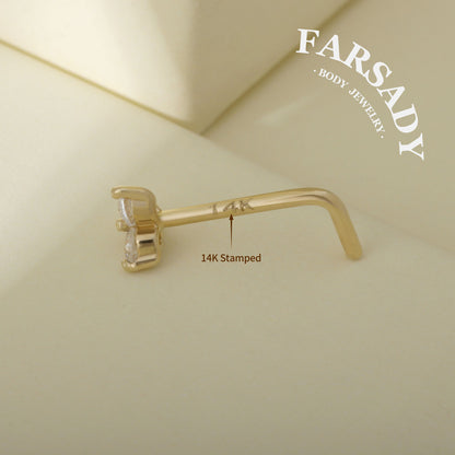 Snow Floret - Solid 14K Gold L-Shape Stud / Fit 20G Nostril Piercing
