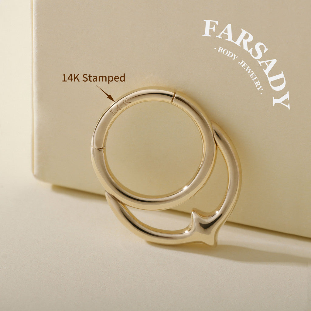 Lunar Spike - Solid 14K Gold Hinged Clicker Hoop / Fits 16G Septum Ring Helix Conch Cartilage Earring