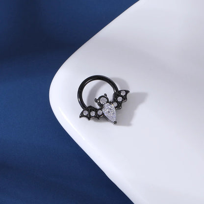 Night Bat - CZ Hinged Clicker Hoop / Fits 16G Septum Ring Helix Conch Cartilage Earring