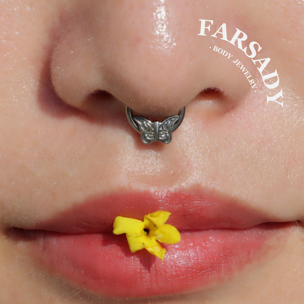 Etch Butterfly - ASTM F136 Titanium Hinged Clicker Hoop / Fits 16G Septum Ring Helix Conch Cartilage Earring