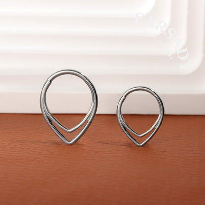 Dual Teardr - ASTM F136 Titanium Hinged Clicker Hoop / Fits 16G Septum Ring Helix Conch Cartilage Earring