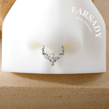 Gilded Talisman - 925 Silver Hinged Clicker Hoop / Fits 16G Septum Ring Helix Conch Daith Earring