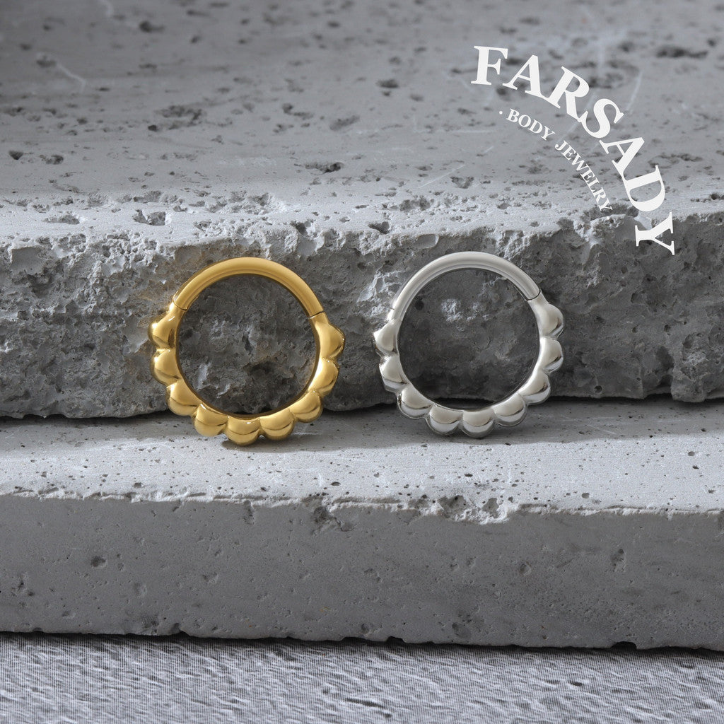 Scallop Edge - 316L Hinged Clicker Hoop / Fits 16G Septum Ring Helix Conch Cartilage Earring