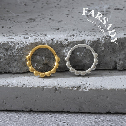 Scallop Edge - 316L Hinged Clicker Hoop / Fits 16G Septum Ring Helix Conch Cartilage Earring
