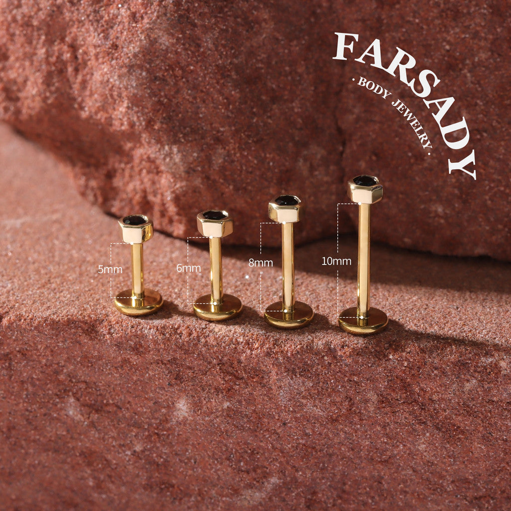 Dark Hexa - Solid 14K Gold Threadless Stud / Fits Cartilage Helix Tragus Lobe Nostril Piercing