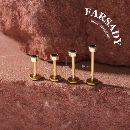 Dark Hexa - Solid 14K Gold Threadless Stud / Fits Cartilage Helix Tragus Lobe Nostril Piercing