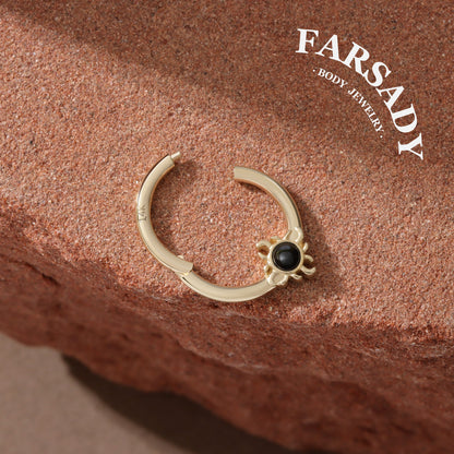 Midnight Suncore - Solid 14K Gold Hinged Clicker Hoop / Fits 16G Septum Ring Helix Conch Cartilage Earring
