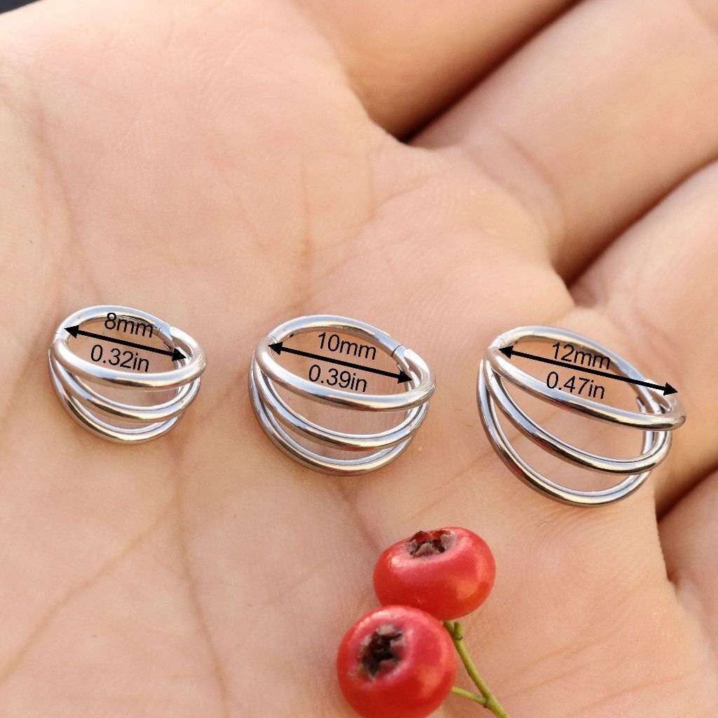 Triple Loop - ASTM F136 Titanium Hinged Clicker Hoop / Fits 16G Septum Ring Helix Conch Cartilage Earring / Waterproof Segment Piercing, Hypoallergenic Jewelry for Sensitive Skin