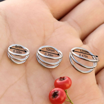 Triple Loop - ASTM F136 Titanium Hinged Clicker Hoop / Fits 16G Septum Ring Helix Conch Cartilage Earring / Waterproof Segment Piercing, Hypoallergenic Jewelry for Sensitive Skin