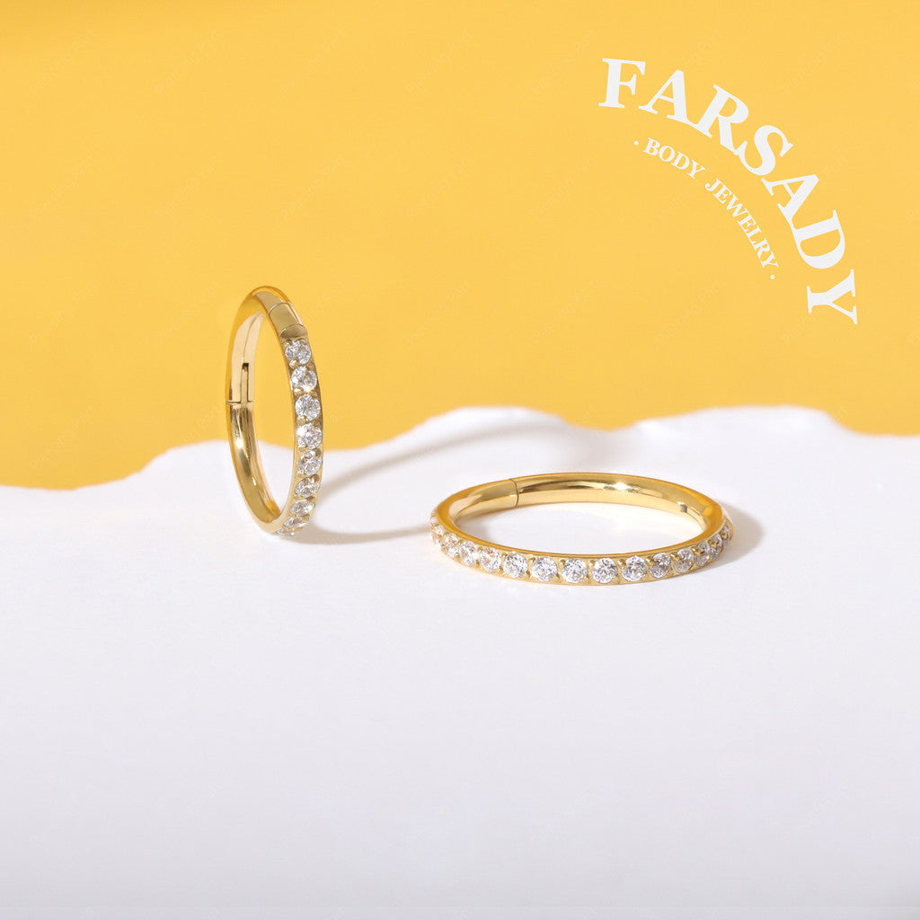 18G Titanium Hinged Nose Ring, 5A Synthetic CZ Fully Paved, Hypoallergenic Piercing Jewelry, Wedding Daily Wear, Helix Conch Ring 6/8/10/12mm