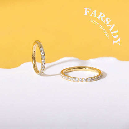 18G Titanium Hinged Nose Ring, 5A Synthetic CZ Fully Paved, Hypoallergenic Piercing Jewelry, Wedding Daily Wear, Helix Conch Ring 6/8/10/12mm