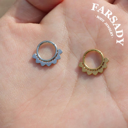 FARSADY Body Jewelry 16G Stainless Steel Love Heart Septum Ring, 8mm 10mm Silver CZ Helix Hoop Earring, Gold Conch Ring Clicker, Hinged Earrings Piercing Jewelry