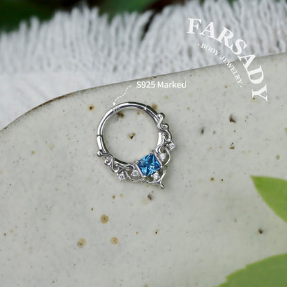 Byzantine Art Septum Ring Sterling Silver Plated 18k Gold/ 16G Hinged Septum Clicker/ Daith Hoop Earring/ Helix Tragus Piercing Jewelry