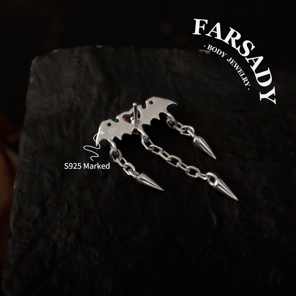 Bat Hidden Helix Piercing Earring Spike Dangle Threadless Push In Stud Floating Helix Jewelry 16G 18G 20G 18K Gold Plated Sterling Silver Goth Cartilage Piercing