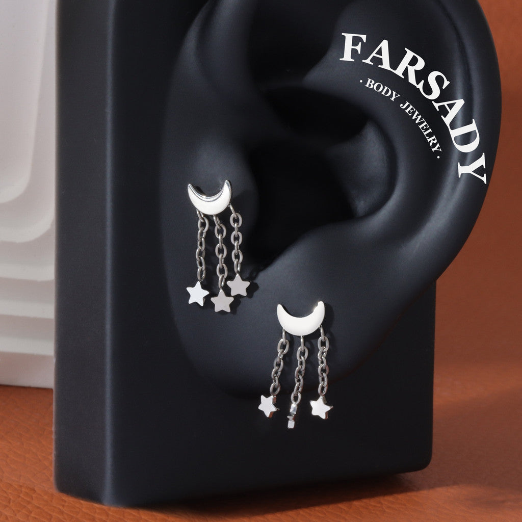 Moon Star Tassel - F136 Titanium Internally Threaded Stud / Fits Cartilage Helix Tragus Lobe Piercing