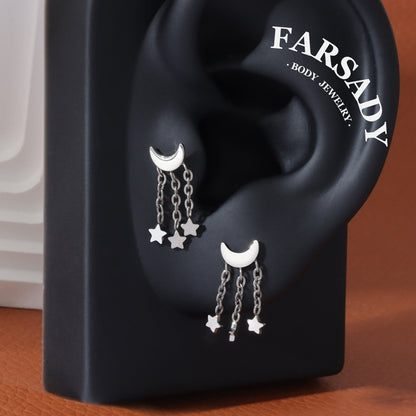 Moon Star Tassel - F136 Titanium Internally Threaded Stud / Fits Cartilage Helix Tragus Lobe Piercing