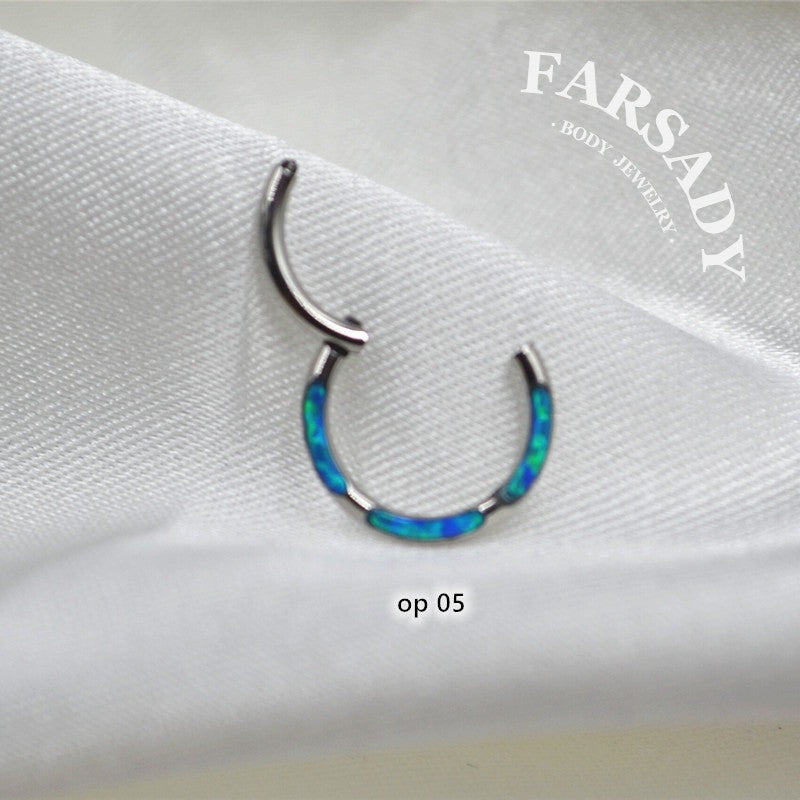 Opal Tide - F136 Titanium Hinged Clicker Hoop / Fits 16G Septum Ring Helix Conch Cartilage Earring