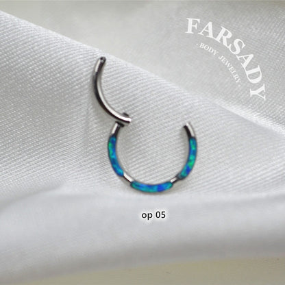 Opal Tide - F136 Titanium Hinged Clicker Hoop / Fits 16G Septum Ring Helix Conch Cartilage Earring