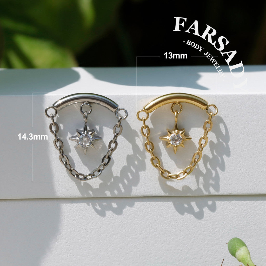 Arc Frame North Star - F136 Titanium Threadless Stud / Fits Helix Tragus Lobe Earring