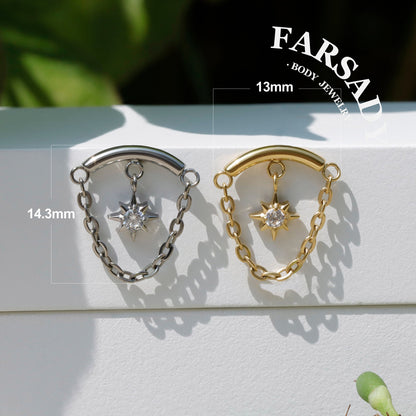 Arc Frame North Star - F136 Titanium Threadless Stud / Fits Helix Tragus Lobe Earring