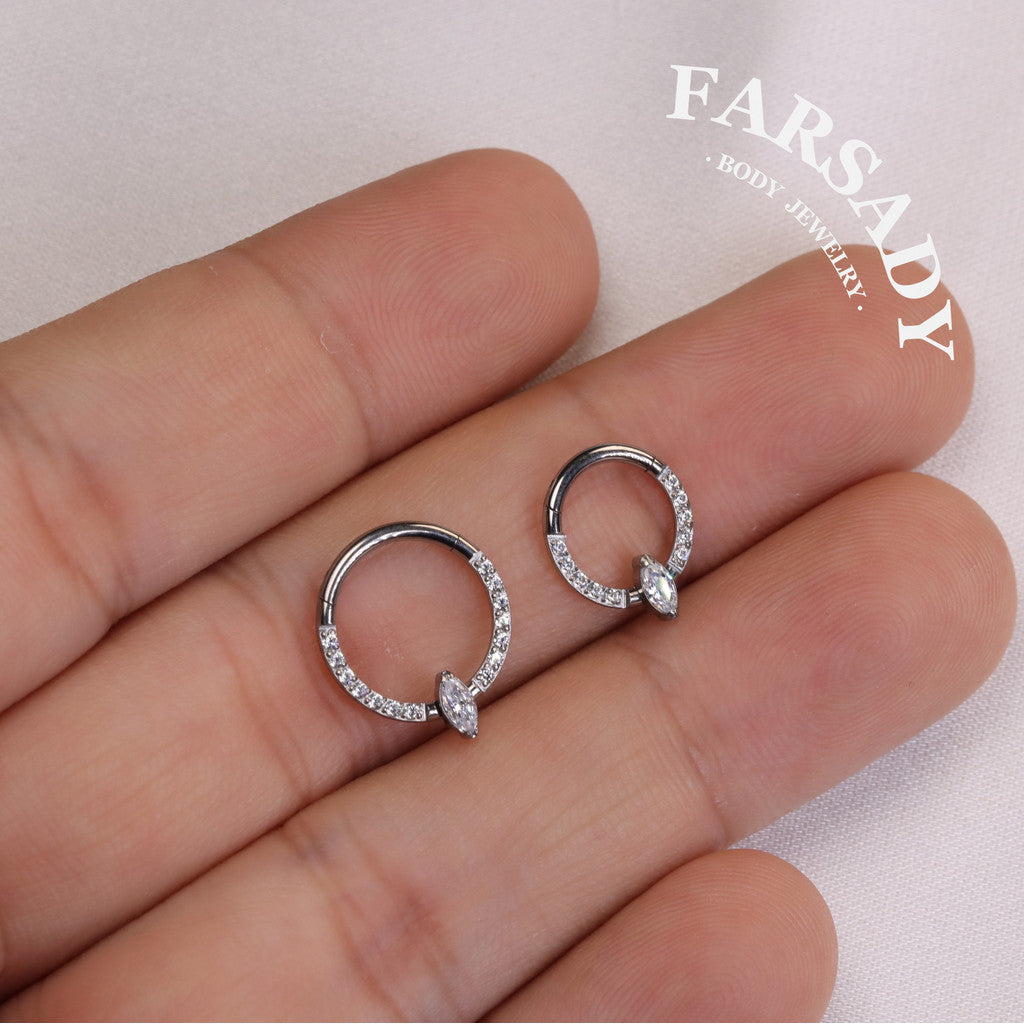 Marquise Arc - ASTM F136 Titanium Hinged Clicker Hoop / Fits 16G Septum Ring Helix Conch Cartilage Earring