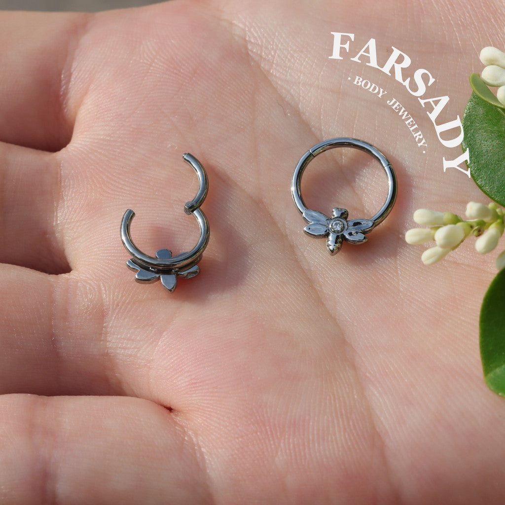 Dew Dragonfly - ASTM F136 Titanium Hinged Clicker Hoop / Fits 16G Septum Ring Helix Conch Cartilage Earring