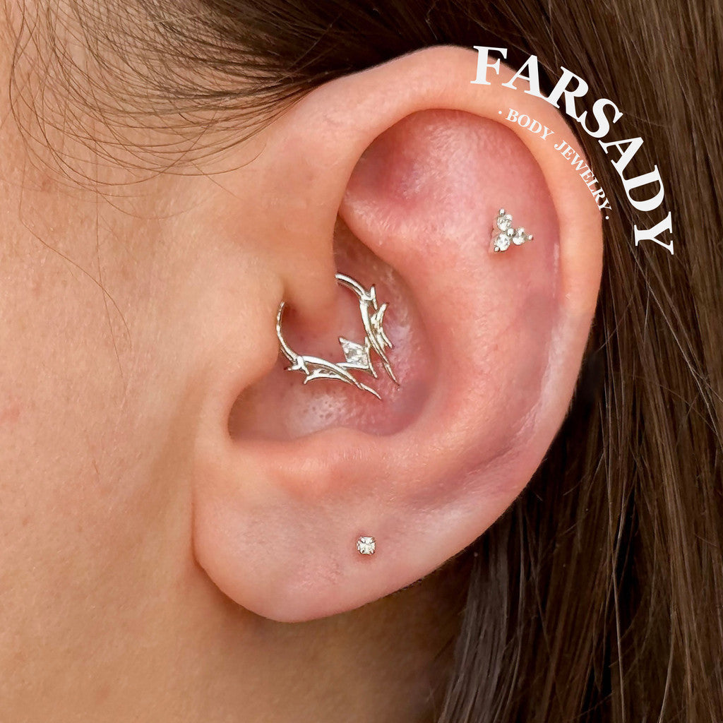 Argent Briar - 925 Silver CZ Hinged Clicker Hoop / Fits 16G Septum Ring Helix Conch Daith Earring