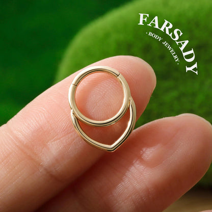 Nested Heart - Solid 14K Gold Hinged Clicker Hoop / Fits 16G Septum Ring Helix Conch Cartilage Earring