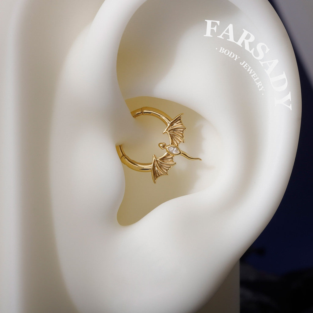 16G Flying Dragon Daith Hoop Earring| Sterling Silver Daith ewelry| Original Design Septum Clicker| Helix Piercing| Gothic Halloween Jewelry