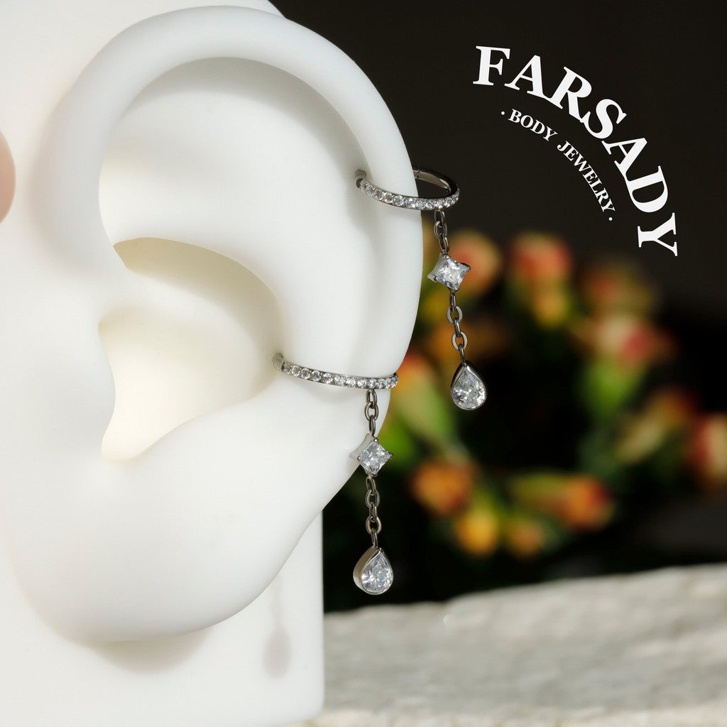 16G Titanium Cartilage Hoop with Sparkle Dangle, Gold Seamless Helix Ring Hypoallergenic, Silver Waterproof Conch Piercing Jewelry,8mm 10mm