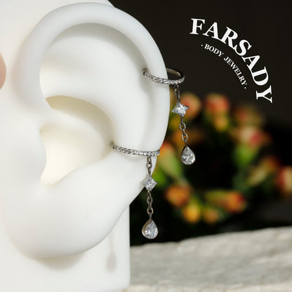 16G Titanium Cartilage Hoop with Sparkle Dangle, Gold Seamless Helix Ring Hypoallergenic, Silver Waterproof Conch Piercing Jewelry,8mm 10mm