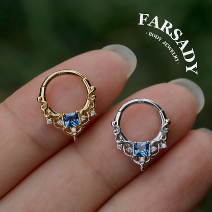 Byzantine Art Septum Ring Sterling Silver Plated 18k Gold/ 16G Hinged Septum Clicker/ Daith Hoop Earring/ Helix Tragus Piercing Jewelry
