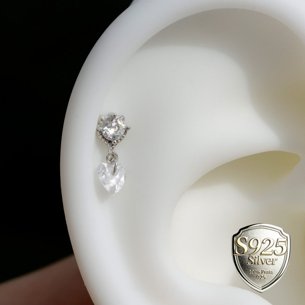 Mini Cat Dangle Helix Flat Back Stud: Tragus Conch Lobe Threadless Push In Cartilage Earring, Sterling Silver Plated 18k Gold, Nickle-Free